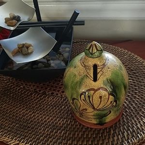 Wisconsin Pottery Mustard and Green Bank Hand Crafted as I Watched